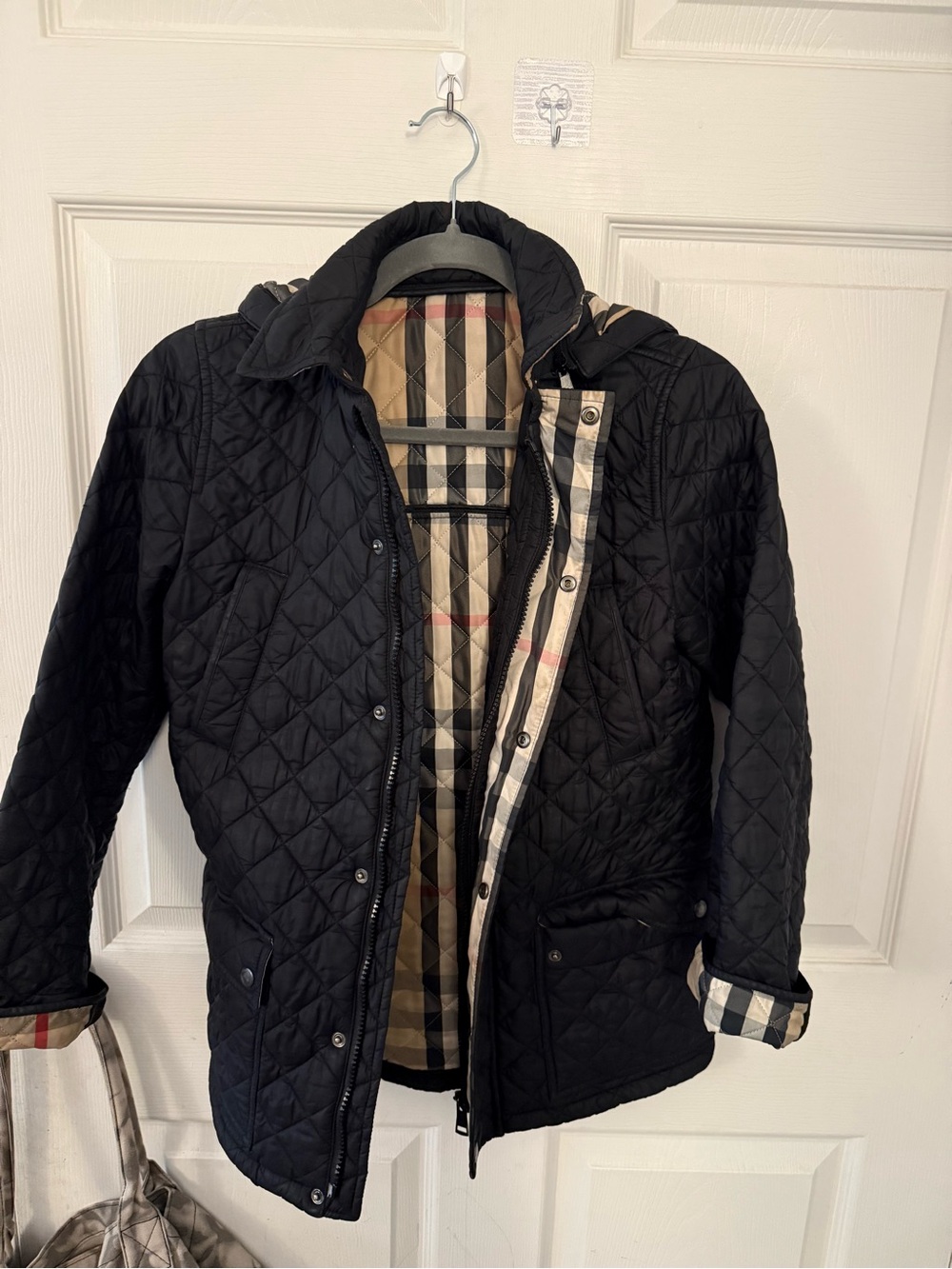 Black Quilted Jacket with Signature Check Lining - kids
